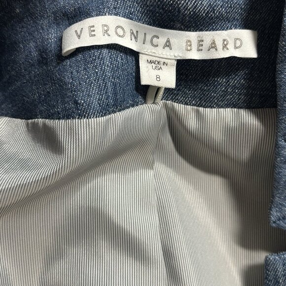 VERONICA BEARD Dickey Jacket FARLEY Blue Linen Blend Womens 8 Solid Made In USA - Picture 2 of 10